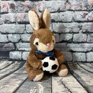 Dan Dee 2011 Brown Bunny Rabbit with Soccer Ball 9" Small Plush Easter Toy
